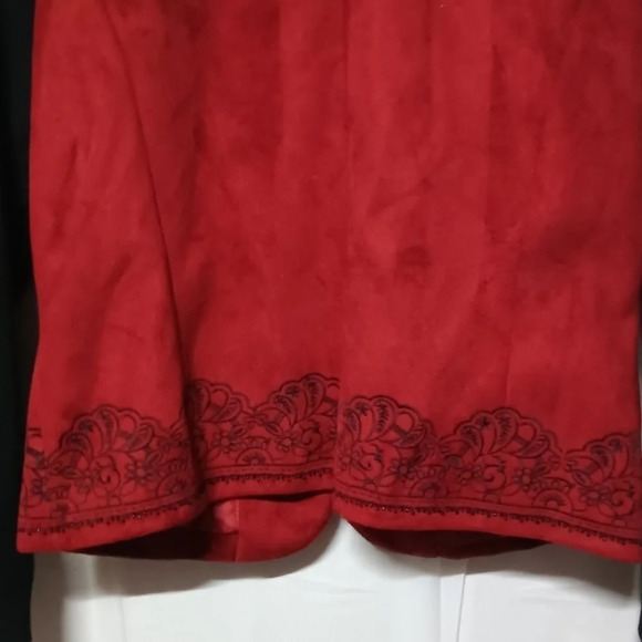 Coldwater Creek Faux Suede Jacket Red Black Petite 8 - Picture 11 of 12